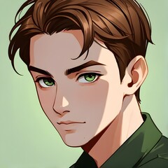 Portrait of a man with brown hair and green eyes. vector illustration. Generative AI