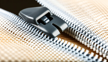 Metal Zipper Unzipping Mesh Fabric Close Up 