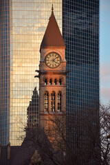 Naklejka premium Toronto Old City Hall clock tower at the golden hour