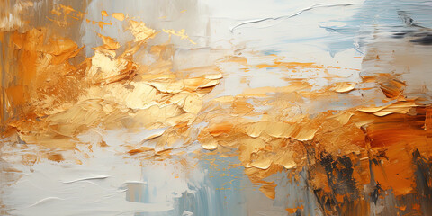 Gold and orange oil paint background, texture of rough paintbrush strokes, abstract pattern. Concept of art, brush, vintage, luxury, color