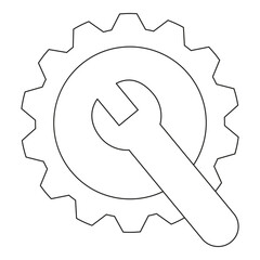 Line art of a wrench and gear symbolizing maintenance and engineering - stock vector