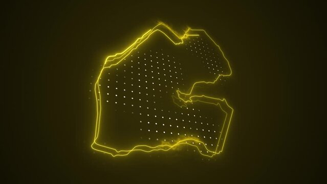 3D Neon Yellow Djibouti Map Borders Outline Loop Background