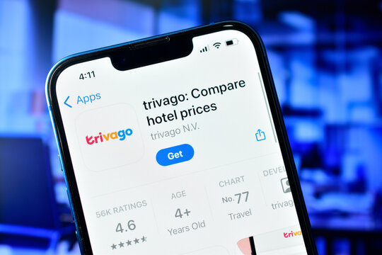 Trivago app on smartphone used to compare and book hotel price online