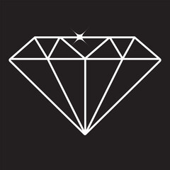 Diamond icon on black background. Diamond vector. Diamond icon vector symbol, Line diamond icon set. Diamond logo, jewelry icon, gem icon. Vector illustration.