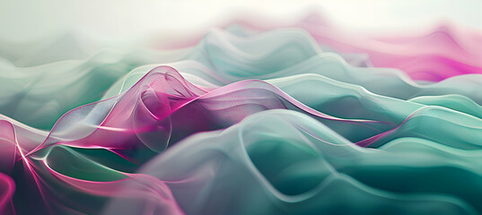 Fototapeta premium A dynamic abstract wallpaper that combines the freshness of mint green with the intensity of deep fuchsia through soft geometric patterns and smooth flowing lines.