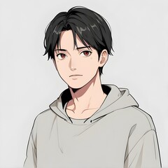 Fototapeta premium Portrait of a man japan with black hair and black eyes. vector illustration. Generative AI