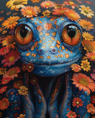 frog. close up of a face of a person. strange beasts fictional creatures fairy tale heroes fabulous animals.space creatures animals from space 