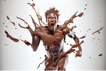 Running man made from chocolate and milk on white background. Sport and Athlete concept. Generative...