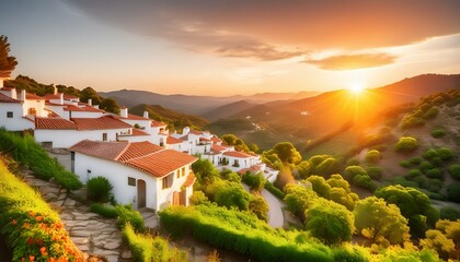 Capture the essence of the Spanish countryside with this stunning image of whitewashed houses...