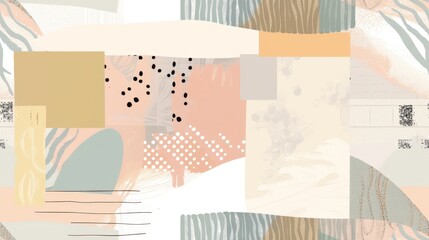 Modern abstract collage featuring subtle patterns and a diverse texture palette.