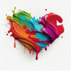 Colorful heart shape in oil paint color on isolated white background. Valentines day and romance...