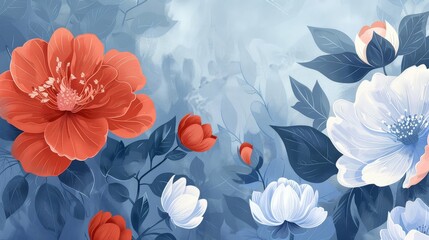 A serene floral wallpaper with a soothing blue palette