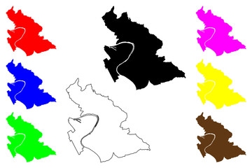 Aschaffenburg city (Federal Republic of Germany, Urban district Lower Franconia, Free State of Bavaria) map vector illustration, scribble sketch Aschaffenburg map