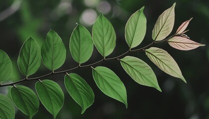 fresh branch of green leaves isolated on background twig of natural leaves plant tree with elongated stem