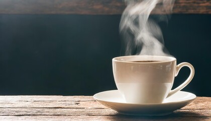 coffee cup with steam on table in coffee shop stock photo