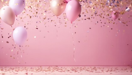 'balloons background Banner party scattered confetti pink Delicate card birthday anniversary celebration event flier festive holiday circle pattern poster lay year abstra'
