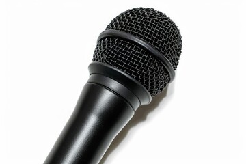 professional black microphone with ample copy space isolated on white product photography
