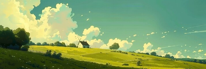 Cartoon Landscape Background: Rolling Green Hills and Grass Scene
