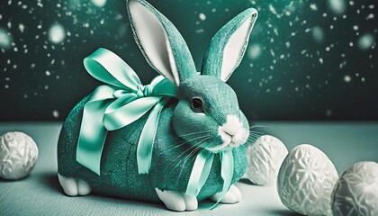 mintcolored velvet ceramic rabbits white bow hd background wallpaper desktop wallpaper