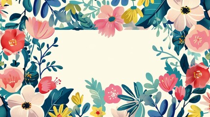 Fototapeta premium A colorful floral frame blooming with creativity