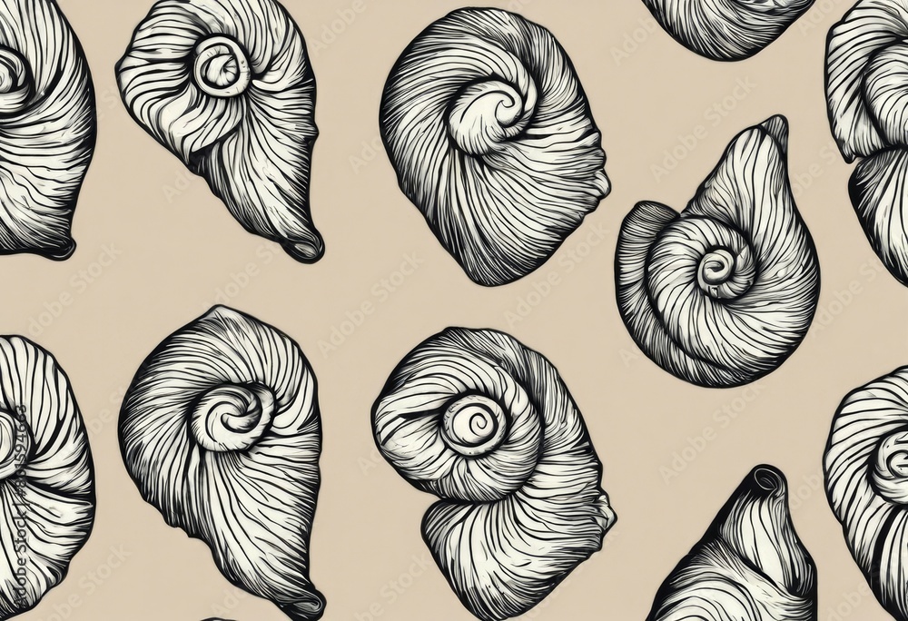 Poster 'fabric curled design pattern surface swirl drawing botanical sketch seamless simplistic conch abstr