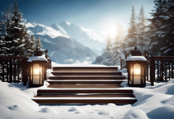 Fototapeta premium 'Winter podium poduim dais red winner 1st 2nd cold snow snowing background sport competition prize champion championship award trophy concept idea position race ranking'