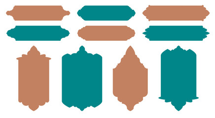 Geometric shapes in oriental style. Islamic windows and frames collection. Boho style shapes.