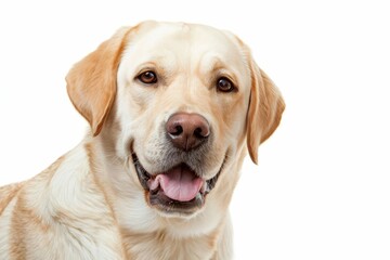 smiling labrador retriever dog portrait isolated on white pet photography