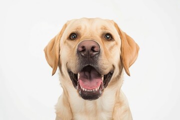 smiling labrador retriever dog portrait isolated on white pet photography
