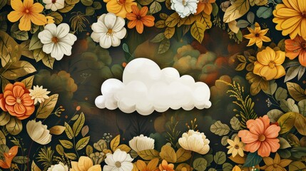 A serene cloud amidst a vibrant floral tapestry