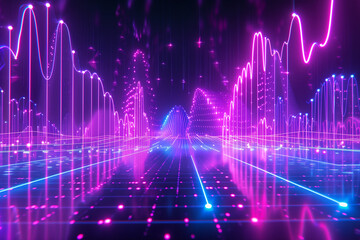 Neon-Lit Futuristic City With Sound Waves