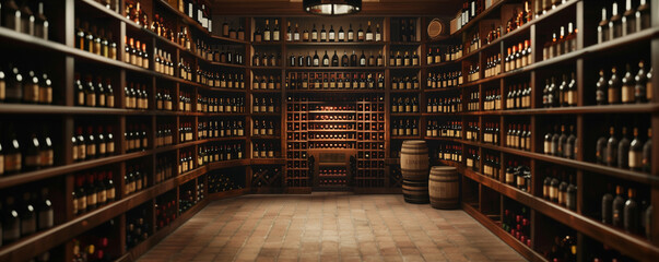 The wine cellar, collection of wine bottles, generated ai
