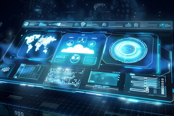 Futuristic Computer Screen Displaying World Map