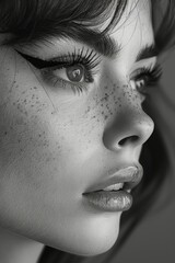 Freckled Woman in Black and White