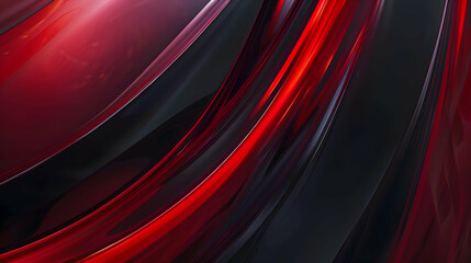 A minimalist yet striking abstract artwork with clean geometric lines and fluid curves in a palette of crimson red and midnight black, suggesting sophistication and elegance