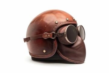vintage motorcycle helmet with stylish glasses classic retro design isolated on white background product photo