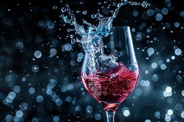 water splashing dynamically out of wineglass refreshing drink concept high speed photography