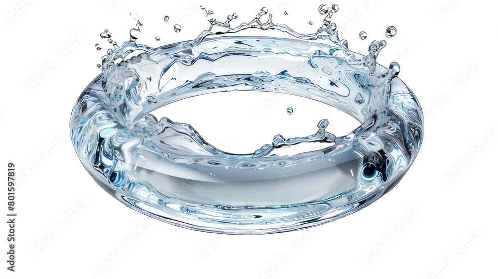 Poster ring of clear water with splash isolated on white created with generative ai