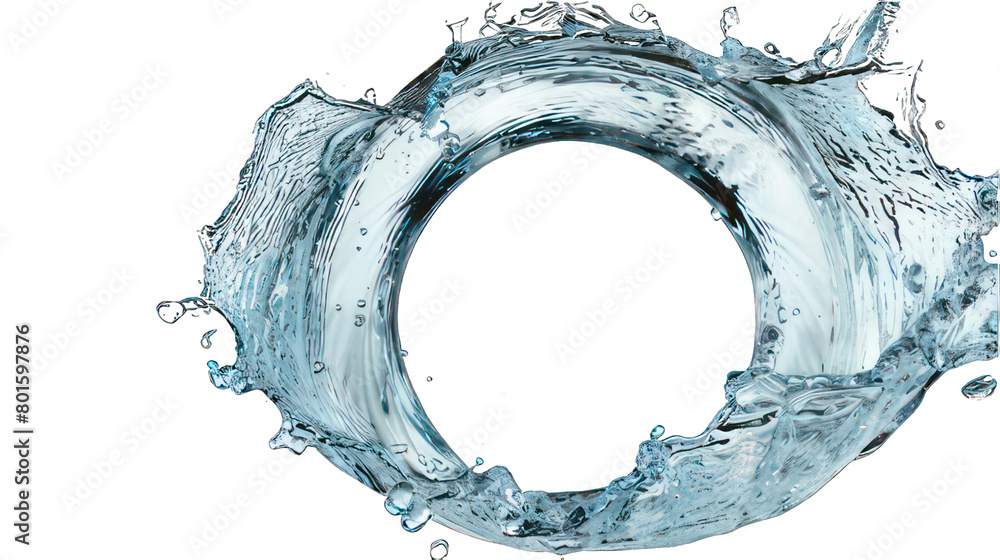 Poster ring of clear water with splash isolated on white created with generative ai