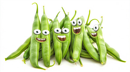 Group of Peas With Eyes and Mouths