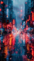 Naklejka premium City Street at Night Painting