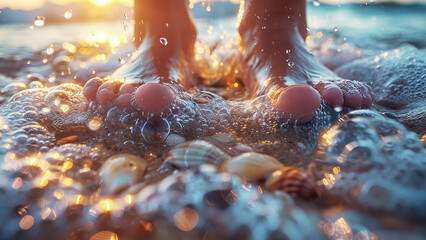  Fragments of human legs in seawater at the resort,Generated by AI