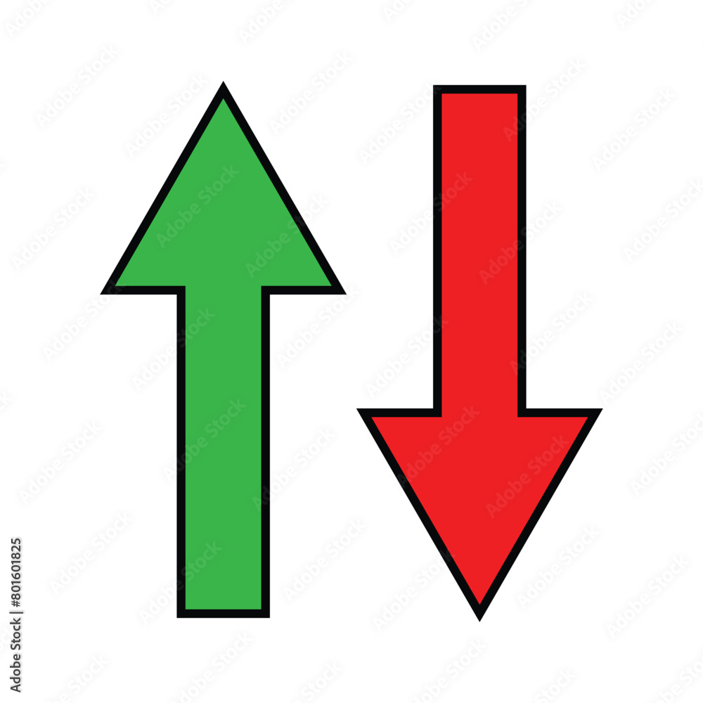 Aufkleber green up and red down arrow icons with rounded edges. realistic up and down arrow icon. vector illus