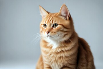Obraz premium 'looking cat background white sitting isolated cute ginger camera cosy pet domestic cut-out charming kitten full-length calmness attentive one animal curiosity felino green eye playful orange color'