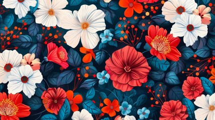 Vibrant floral pattern with a rich color palette