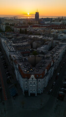 aerial view of the old town of szczecin in poland at dawn in spring