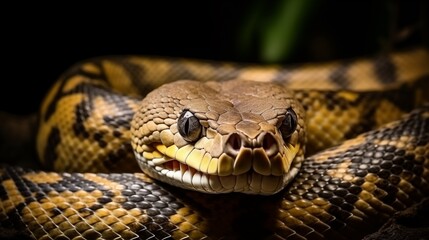 Close-up view of beige snake , anaconda, looking at the camera