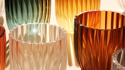 Multiple glass vases of different sizes and colors , stylish visual pattern