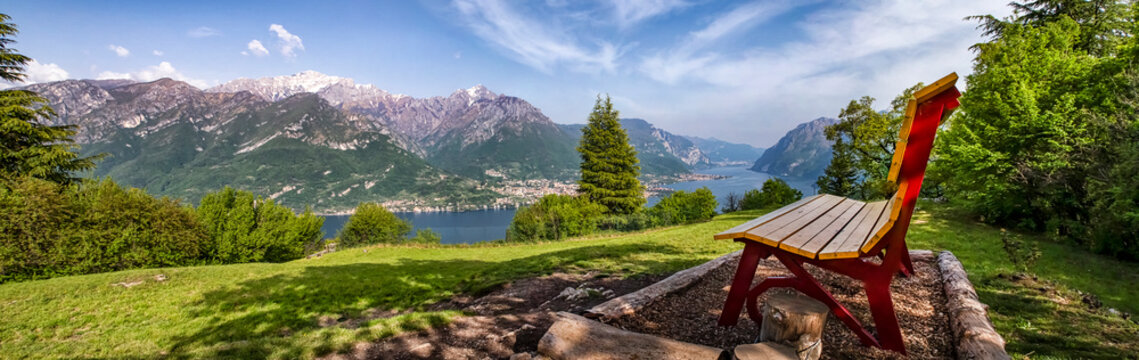 Big wood bench on Lake Como