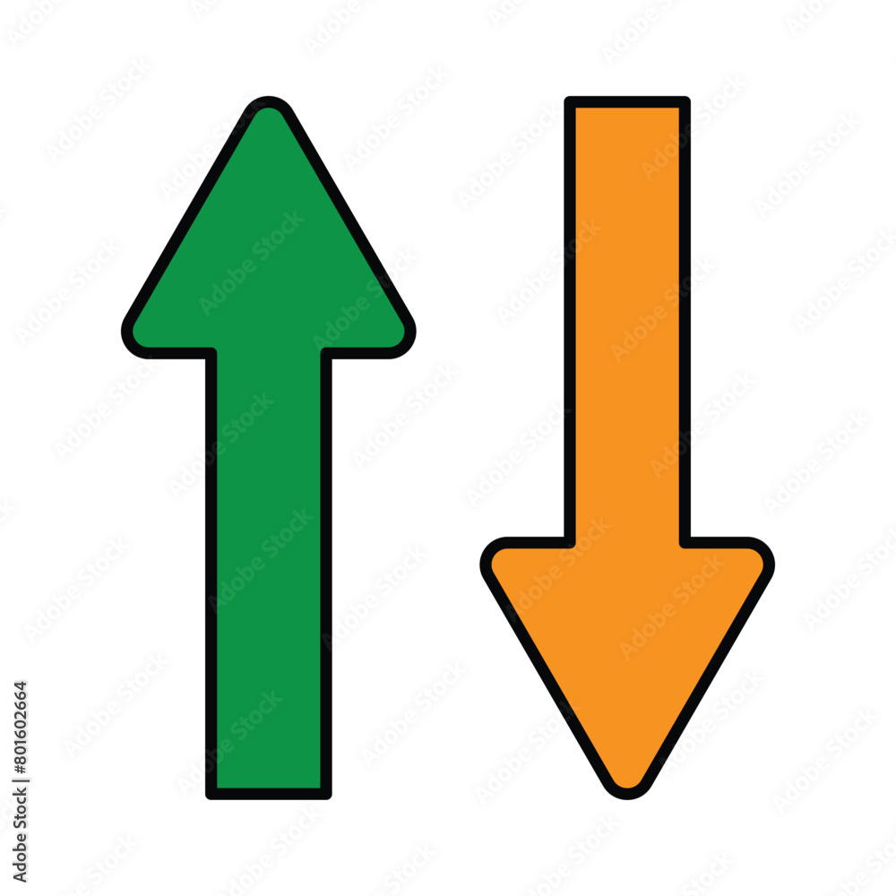 Poster green up and orange down arrow icons with rounded edges. realistic up and down arrow icon. vector il